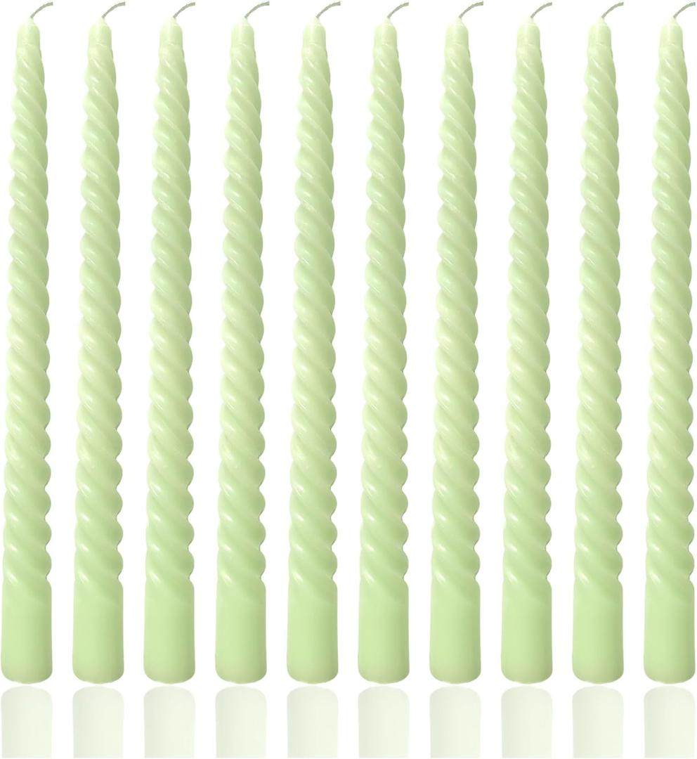 10 Inch Light Green Taper Candle Set, 10 Pack Unscented Dripless Candlesticks for Family Dinner Parties Spring Home Decoration and Wedding