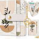 Abstract Boho Leaves Rfid Ladies Wallet, Small Slim Thin Compact Credit Card Women Wallet, PU Leather Bifold Cash Zipper Coin Pocket ID Window for Female