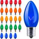 Brightown 50 Pack C9 Incandescent Bulb, C9 Christmas Replacement Light Bulb for Christmas String Light, E17 Intermediate Base, 7 Watt (Multicolor)