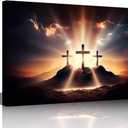 Jesus Three Cross Paintings Extra Large Wall Pictures for Living Room Black and White Artwork Framed 1 Panel Artwork Print on Canvas Home Decor Modern Gallery-wrapped Ready to Hang 36x24 In