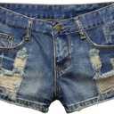 Fensajomon Women's Low Rise Summer Ripped Distressed Frayed Denim Shorts Sexy Jean (Light Blue, S)