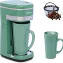 Coffee Machine, Single Serve Coffee Maker, One Cup Coffee Maker with Reusable Filter & One-touch Control Button, Portable Brewer for Camping, Travel & Home, Easy To Clean& Store,15oz/450ml (Greener)