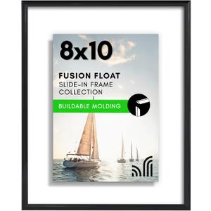 Americanflat 8x10 Floating Picture Frame with Shatter-Resistant Glass - Fits 6x8 Photos or Smaller - Slide-in Photo Frame - Fusion Float Collection - Floating Frames for Tabletop or Wall - Black