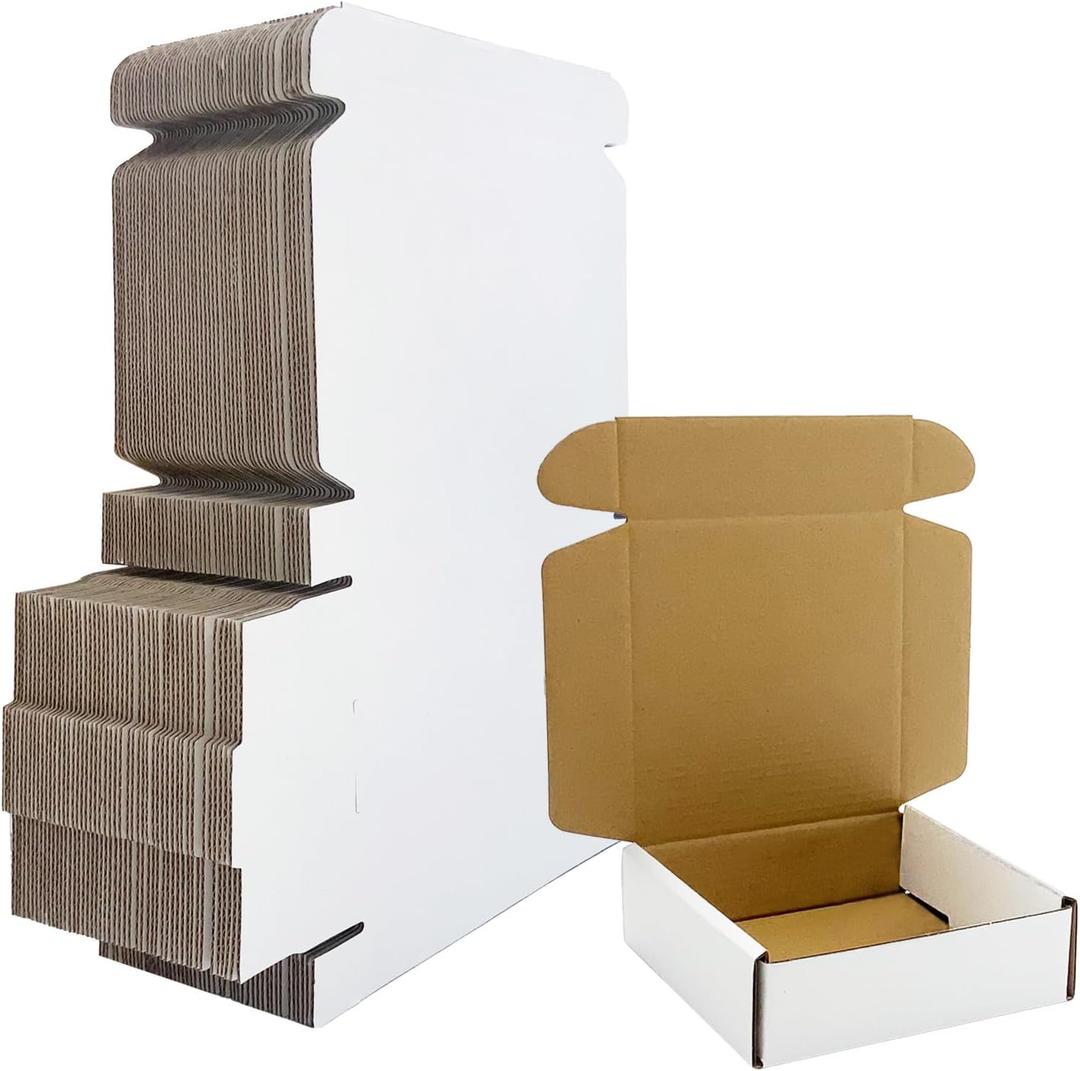 5x5x1.5 inch White Shipping Boxes 50 Pack, Small Corrugated Cardboard Mailer Boxes Bulk for Packaging Business Mailing Gift Mini Mailer Boxes for Packaging Supplies Business Present