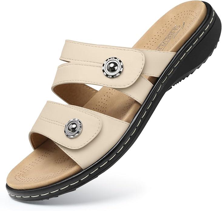 SHIBEVER Flat Sandals Women Dressy: Non Slip, Arch Support, Orthopedic, Plantar Fasciitis Comfortable Walking Sandal, Size 8.5