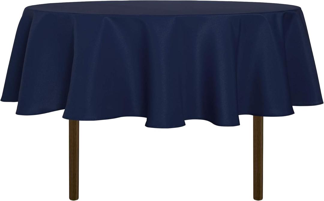sancua Round Tablecloth - 60 Inch - Water Resistant Spill Proof Washable Polyester Table Cloth Decorative Fabric Table Cover for Dining Tables, Buffet Parties and Camping, Navy