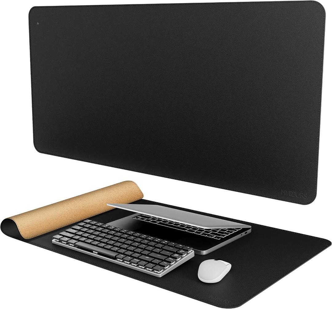 Mydours 40" x 20" Extra Large Desk Mat, PU Leather & Cork Desk Pad, Large XXL Desk Mouse Pad for Workstation, Office, Home, Computer Desk Mat with Keyboard & Mouse (Black)