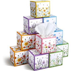 12 Pack Summer Floral Facial Tissues Cube Boxes 600 Sheets 3 Ply Small Square Wildflowers Face Tissues Bulk for Summer Car Bedroom Supplies