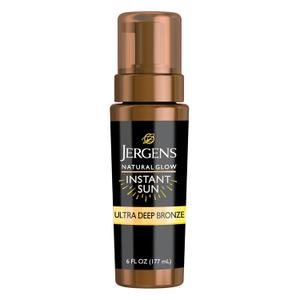 Jergens Natural Glow Instant Sun Body Mousse, Self Tanner for Ultra Deep Bronze Tan, Sunless Tanning Body Bronzer, Natural Looking Fake Tan, 6 Oz