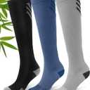 JODUCE Bamboo Viscose Compression Socks for Men & Women 3 Pairs,15-25 mmHg Knee-High Socks Support for Flying Travel Daily (Large-X-Large, Multicolor01)