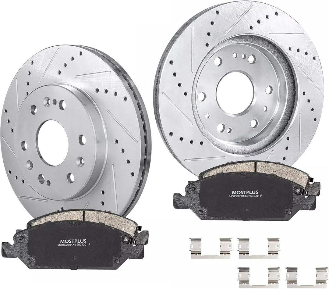 MOSTPLUS 12.99'' Front Drilled Slotted Disc Brake Rotors+Ceramic Brake Pad Compatible for Chevy Tahoe Silverado Suburban GMC Savana Sierra 1500 Yukon XL Cadillac Escalade ESV EXT