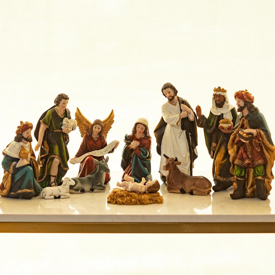KI Store Christmas Nativity Set 11pcs Nativity Figurines 8-Inch Set Resin Status for Holiday Decoration Display (Large)