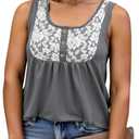 Womens Plus Size Tops Casual Lace Tank Tunics Soft Crewneck Blouses Elegant Stretchy Front Pleated T Shirts XL Gray