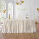 Leegleri 14ft Beige Table Skirt for Rectangle Table,Spandex Polyester Pleated Table Skirt for Baby Shower Wedding,Birthday Party,Gender Reveal,Dessert Cake Tables