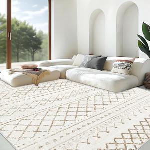 Area Rug for Living Room 9x12: Large Washable Boho Moroccan Rugs Geometric Neutral Rug, Non-Slip Foldable Morden Farmhouse Indoor Floor Carpet for Bedroom Dining Table HomeBrown,9X12