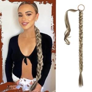 SOFEIYAN Long Braid Ponytail Extension with Hair Tie Straight Sleek Wrap Around Hair Extensions Braid Pony Tail Fluffy Natural Soft Synthetic Hairpieces for Women Daily Wear, 26 inch (Ash Brown with Sandy Blonde)