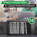 AQNIEGEP 16-Device Charging Station for Laptops/Tablets, Wall-Mount Charging Cabinet for Chromebooks/Laptop Computers, Laptop & Tablet Storage Carts for Classroom/Library/Office/Lockable, Black