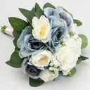 Set of 2 Bridesmaid Bouquets, 11 Inch Wedding Bouquets for Bridesmaids Artificial Flower Bouquets for Wedding Ceremony Bridal Shower Decorations - Dusty Blue & White