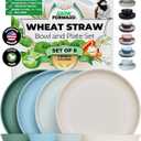 Grow Forward Premium Wheat Straw Plates and Bowls Sets - 8-Piece Wheat Straw Dinnerware Sets - Unbreakable & Reusable Microwave Safe Plastic Dinner Plates for Outdoors, RV, Camping Dishes - Oasis