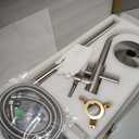 Freestanding Bathtub Faucet Brushed Nickel Tub Filler Floor Mount Free Standing Metal Bathroom Tub Gooseneck Spout with 2 Function Hand Shower