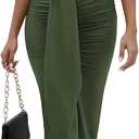 HUUSA Women's Sexy 2 Piece Skirt Sets Elegant Bodycon Maxi Dress Sleeveless Tank Shirt Tops High Waist Ruched Slit Long Dress (Green, XXL)