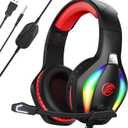 Fachixy FC100 Gaming Headset with Microphone for PS4, PS5, Switch, Xbox, PC, Mac, Gamer Headset with RGB Light, Computer Headphones with Mic (RED)