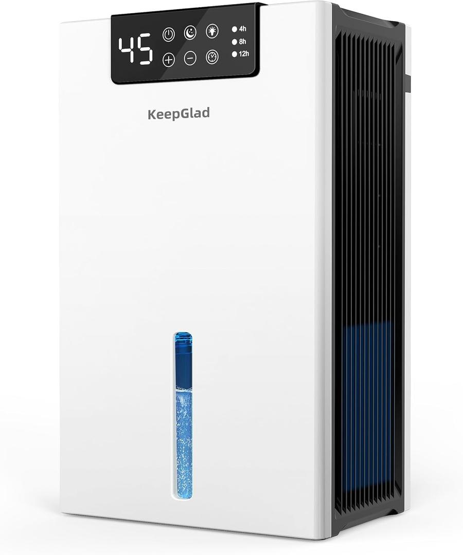 KeepGlad Dehumidifier, 98OZ Dehumidifiers for Home(1000sq.ft), Humidity Display Dehumidifier for Basement Bathroom Bedroom, Auto Shut Off, Washable Filter, Drain Hose, Timer, 7 Ambient Lights, White