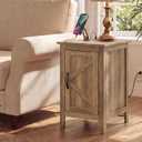 VASAGLE Side Table with Charging Station and Storage Cabinet, Nightstand, 18.9"D x 14.2"W x 24.8"H