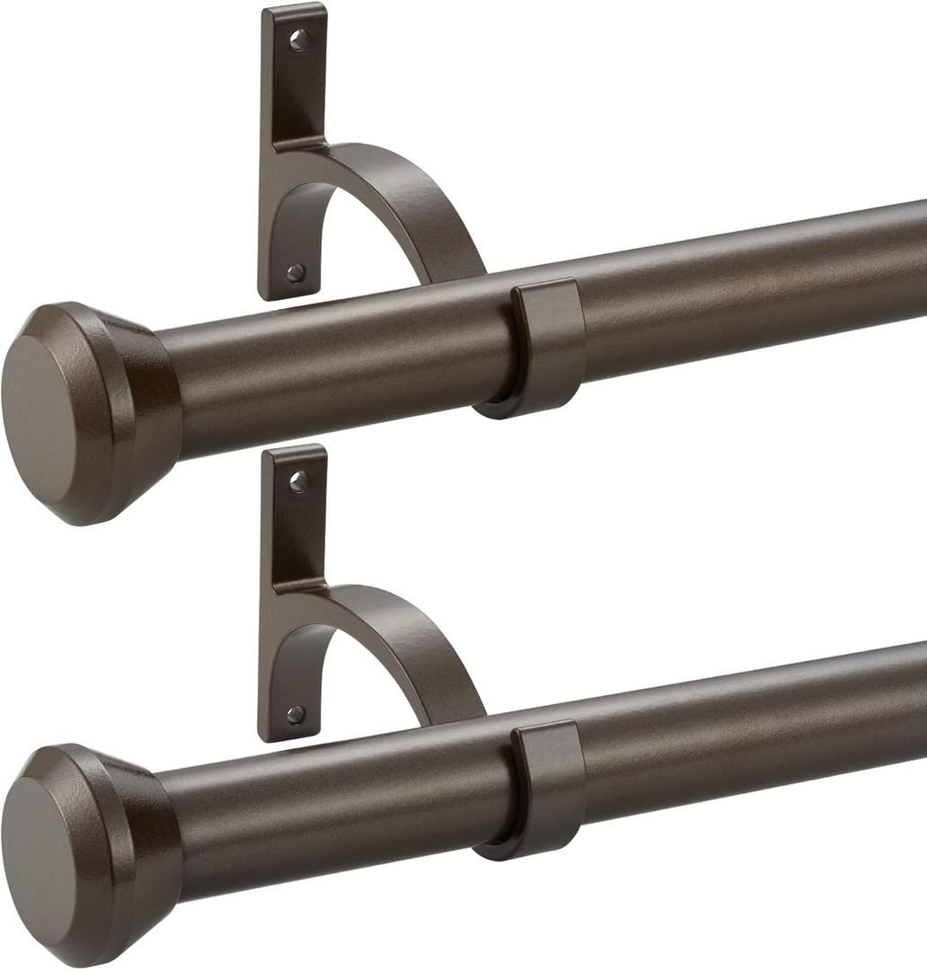 2 Pack Telescoping Curtain Rods, 1Inch Diameter Drapery Rods 28-48Inch Length Adjustable Rod with Brackets Window Treatment-Dark Bronze