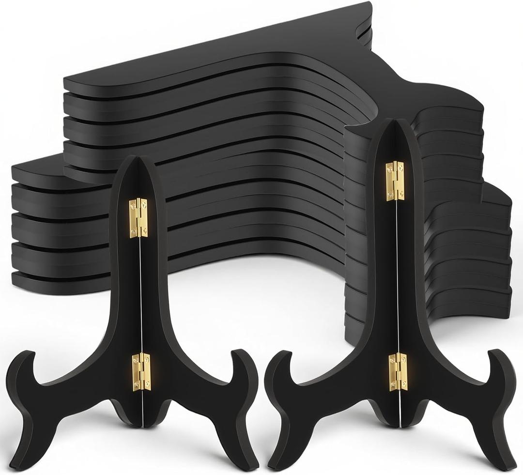 8 Pack Wooden Display Stand for Display, 7"& 8" Black Wood Easel Plate Holder to Display Pictures Frame Stand for Books, Art, Dish, Certificates, Table Decorations