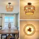Boho Light Fixtures Ceiling Mount, 3-Light Rattan Chandelier Woven Double Layer, Semi Flush Mount Ceiling Light for Hallway Bedroom Farmhouse Kitchen Entryway Living Room