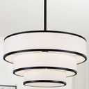 19.8'' Drum Chandelier for Dining Room Light Fixtures 5-Light White Fabric Chandelier Modern 3-Tier Black Metal Pendant Light Fixture for Kitchen Island Living Room Bedroom Entryway Staircase
