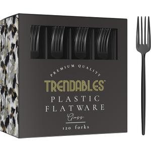 Disposable Black Plastic Cutlery Set - 120 Pack With Silverware, Forks