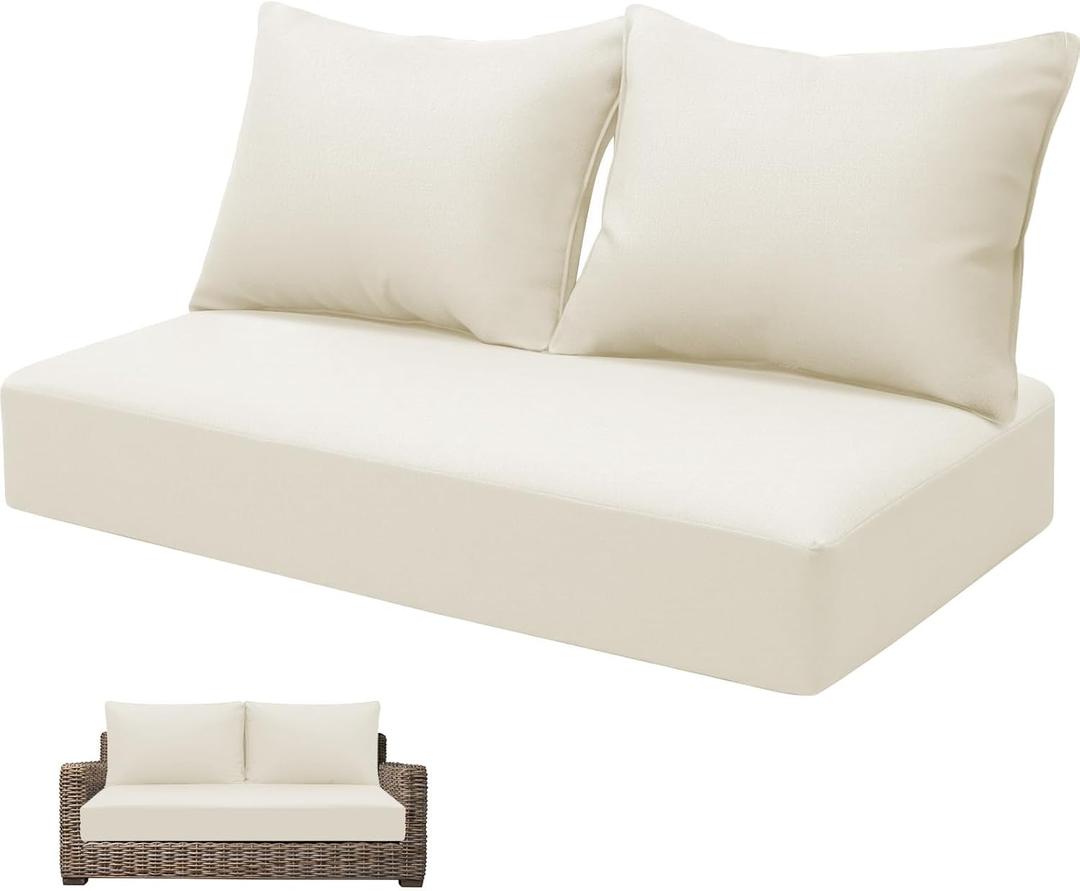 Outdoor Loveseat Cushion Set 46 x 24 inch Waterproof Oxford UV-Resistant and Fade Resistant Patio Furniture Cushion, Deep Seat Cushions for Patio Couch, Bench and Wicker Chair, Cream