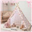 Silipull Teepee Tent for Kids Pink Bow Teepee Tent for Girls Coquette Fabric Playhouse Foldable Children Play Tents for Indoor Outdoor