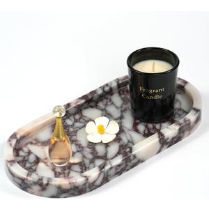 Violet Marble Oval Tray - Stone Decorative Perfume Trinket Jewelry Dish, Catchall Organizer for Bathroom Vanity Dresser Kitchen Countertop Home Decor