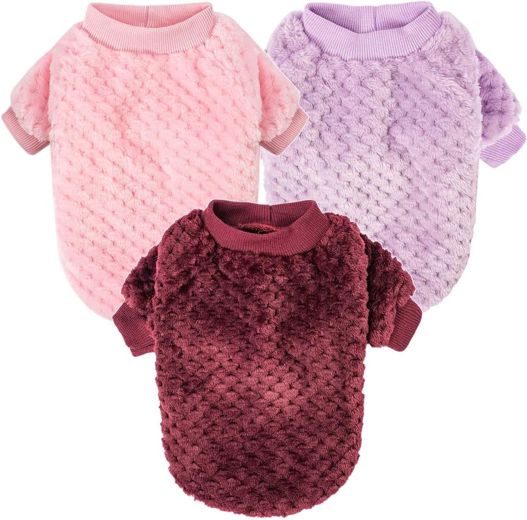 Dog Sweater, Sweaters for Small Dogs, 2, 3 Pack Warm Soft Pet Clothes for Puppy, Medium Large Cat, Dogs Girl or Boy, Dog Shirt for Winter Christmas (Pink+Purple+Red, Small)
