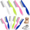 10 Pcs Flea Comb for Dogs and Cats Flea Remover Tool with Stainless Steel Metal Teeth for Detangling Grooming Kit, Pink, Blue, White and Green, 2 Sizes