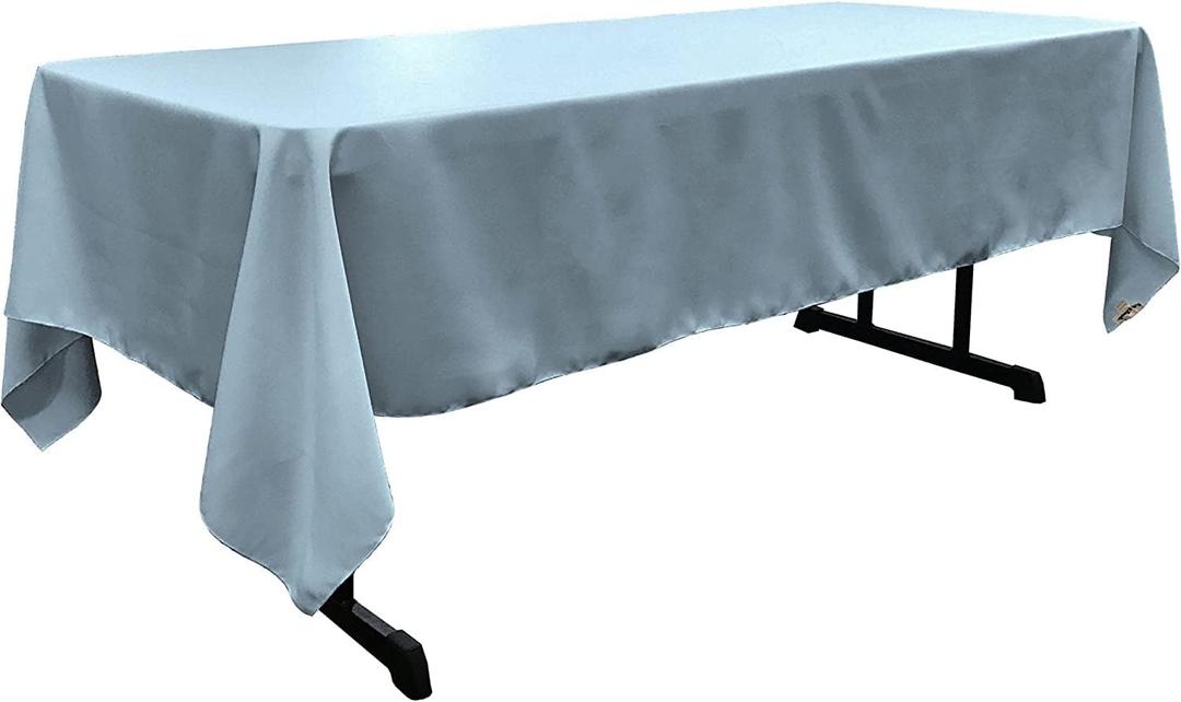 LA Linen Polyester Poplin Washable Rectangular Tablecloth, Stain and Wrinkle Resistant Table Cover 60x120, Fabric Table Cloth for Dinning, Kitchen, Party, Holiday 60 by 120-Inch, Blue Light