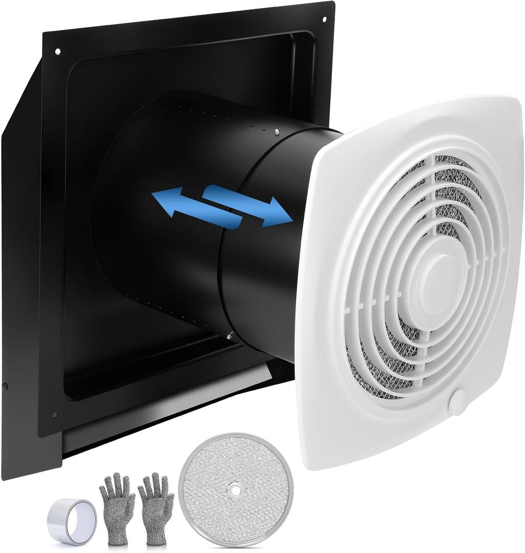 509S Through Wall Exhaust Fan 8 Inch 200 CFM with Filter and On/Off Switch, X Large