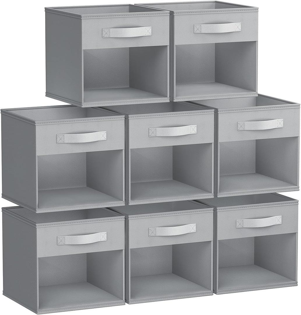 DIMJ Storage Cubes, Cube Storage Bin, 8 Pack Foldable Storage Cubes with Window, Closet Storage Bins with Handle, 12.2x 12.2 inch Storage Box for Clothes, Toys, Books (Grey)