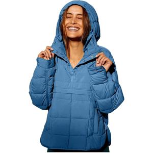 Women's Pullover Puffer Jacket Hooded Oversized Lightweight Quilted Jacket Winter Warm Padded Coat L