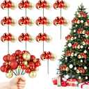 12 Pcs Christmas Tree Picks 7.9 inch Red Gold Christmas Balls Ornaments Wired Picks Shatterproof Xmas Ball Picks for Xmas Tree Topper DIY Wreath Holiday Floral Vase Fillers Crafts Home Decor
