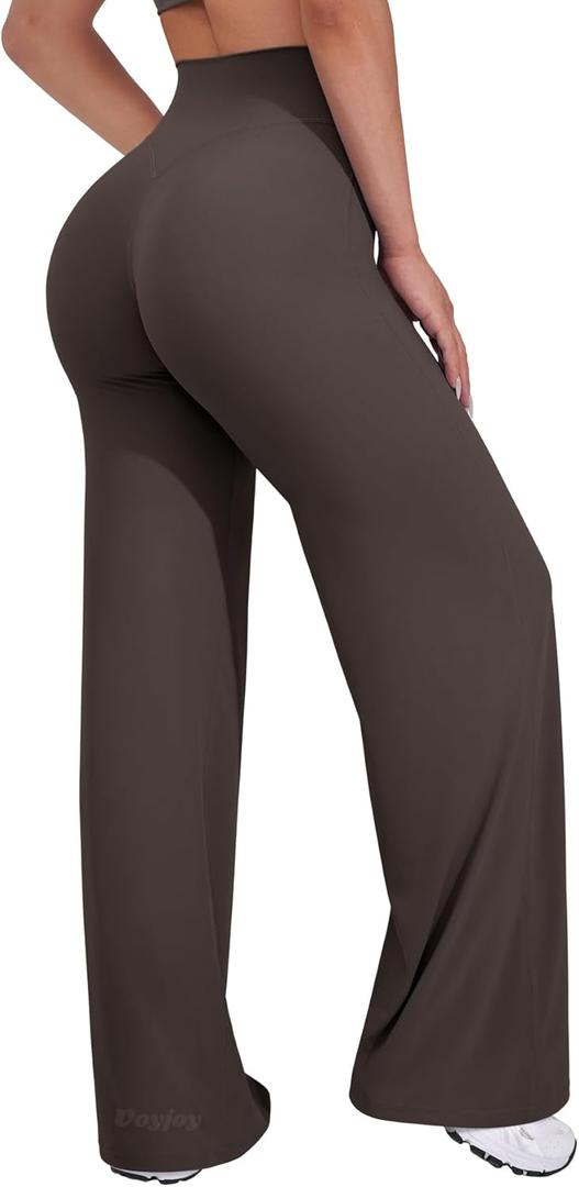 VOYJOY Straight Leggings Bottoms Wide Leg Pants for Women 29"/ 31.5"/33"/35" High Waist Stretch Casual Sweatpants (X-Small, Dark Brown)