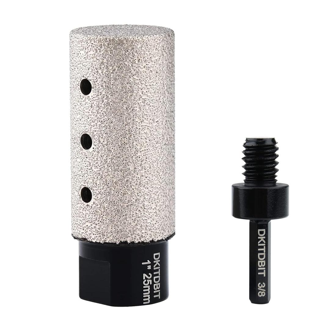 Diamond Coated Finger Bit, 1" Tile Milling Bit to Enlarge Polish Shape Holes on Porcelain Ceramic Marble Granite Tile Countertop, with 5/8-11 Thread to 3/8" Hex Shank Adapter, Diameter 25mm