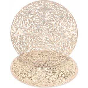 Mosayt Christmas Round Placemats Set of 6Gold Vinyl Metallic Place mats, Washable Easy Clean Non-Slip Heat Resistant Plastics Table Mats for Dinning/Wedding/Party Decoration, 15 Inch