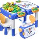 fygurso Toddler Table and Chair Set, Water/Sand Sensory Rideable Building Block Kids Table and Chairs with 90 Pcs Compatible Large Bricks, Activity Table with Storage, STEM Toys for Kids Ages 3+