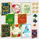 Decorably 40 Pack Foil Embossed 5x7in Assorted Christmas Cards with Envelopes and Stickers, 8 Elegant Designs Bulk Christmas Cards Bulk, with Printed Message Inside