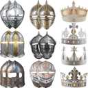Deekin 24 Pcs Medieval Knight Party Decorations Paper Knight Helmets Masks Crowns for Costume Enthusiasts Crusader Samurai Soldier Costume Favor Gift for Cosplay Roman Viking Dress up Party Decor