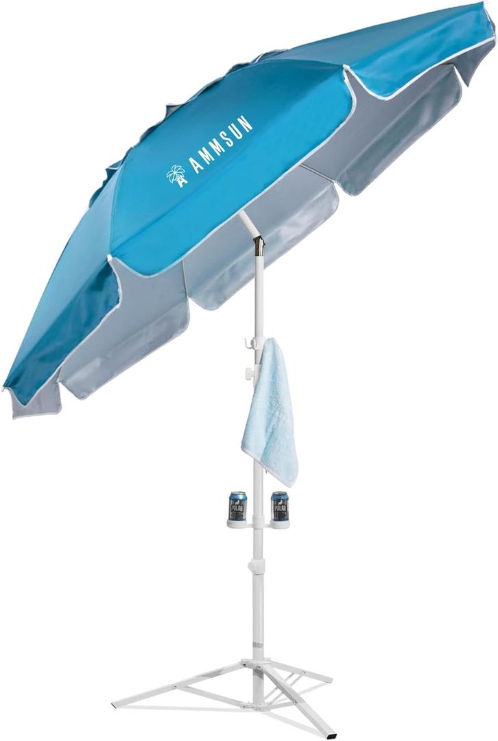 AMMSUN Shade Umbrella, Premium Portable Umbrella with Stand, 6.5ft Lightweight Free Standing Canopy for Sporting Games, Adjustable Instant Sun Protection and Easy to Carry, Light Blue (Light Blue)